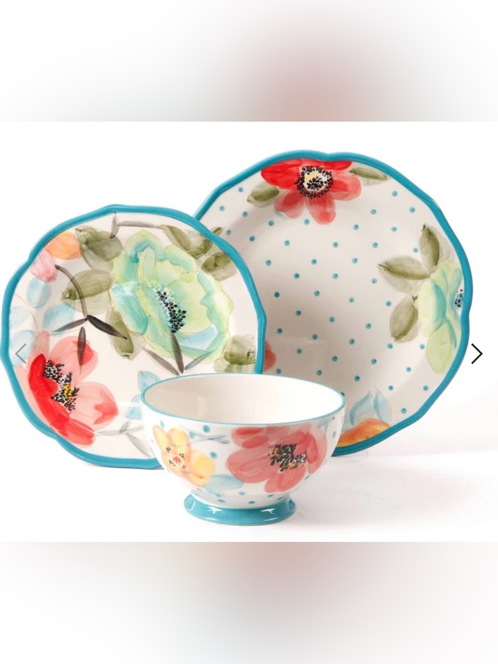 NWOT The Pioneer Woman Vintage Bloom 12-Piece Dinnerware Set, Turquoise Set #4